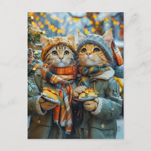 ドイツのクリスマスマーケットの猫 シーズンポストカード (正面)