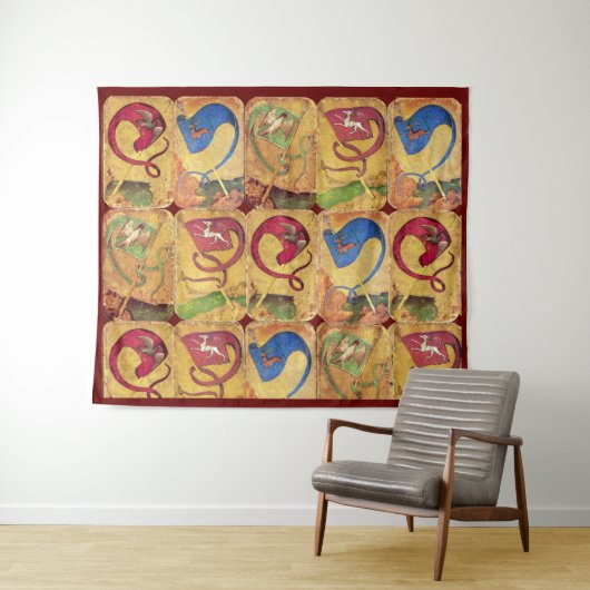 ドイツのコートカードのフラグ/Dogs, Deers,《鳥》ハヤブサ，ダック タペストリー (インサイチュ(横))