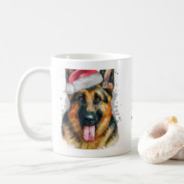 ドイツのシェパードがクリスマスサンタハットを着カスタムた コーヒーマグカップ