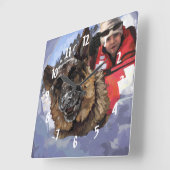 ドイツのシェパードが雪中捜索と救助を スクエア壁時計 (傾斜)