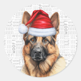 ドイツのシェパードとウーフワードアートクリスマス ラウンドシール