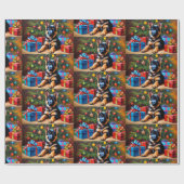 ドイツのシェパードとクリスマスツリーとプレゼント ラッピングペーパー (フラット)