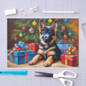 ドイツのシェパードとクリスマスツリーとプレゼント 薄葉紙 (クラフト)