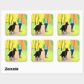 ドイツのシェパードと女性のクレヨンのアートシール スクエアシール (シート)