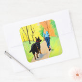 ドイツのシェパードと女性のクレヨンのアートシール スクエアシール (封筒)