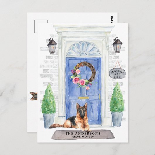 ドイツのシェパードの引っ越し案内はがき ポストカード (正面/裏面)