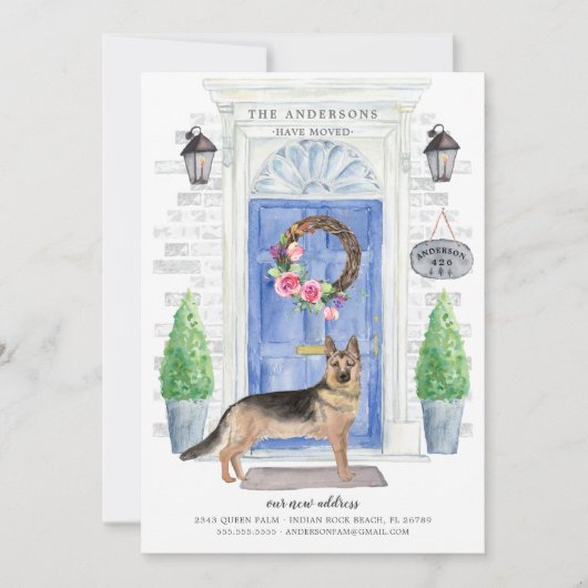 ドイツのシェパードの玄関ドアの移動案内 招待状 (正面)