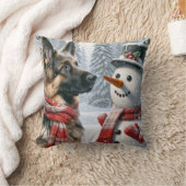 ドイツのシェパードウィズクリスマス雪だるま クッション (ブランケット)