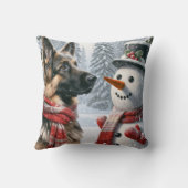 ドイツのシェパードウィズクリスマス雪だるま クッション (裏面)