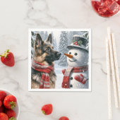 ドイツのシェパードウィズクリスマス雪だるま スタンダードカクテルナプキン (インサイチュ)