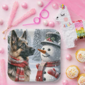 ドイツのシェパードウィズクリスマス雪だるま ペーパープレート (パーティー)
