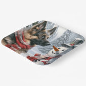 ドイツのシェパードウィズクリスマス雪だるま ペーパープレート (傾斜あり)