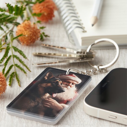 ドイツのシェパードウィズサンタクロースフェスティバルクリスマス キーホルダー (正面右)