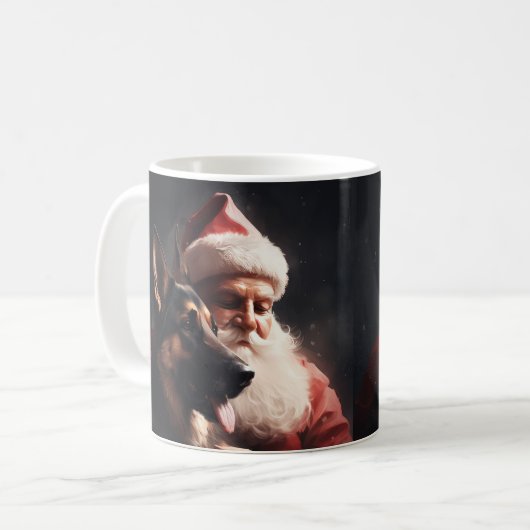 ドイツのシェパードウィズサンタクロースフェスティバルクリスマス コーヒーマグカップ (正面左)