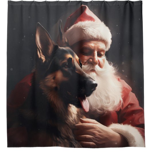 ドイツのシェパードウィズサンタクロースフェスティバルクリスマス シャワーカーテン (正面)