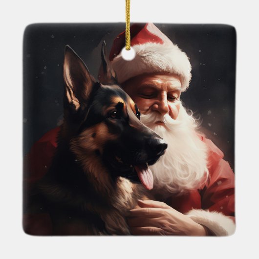 ドイツのシェパードウィズサンタクロースフェスティバルクリスマス セラミックオーナメント (裏面)