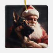 ドイツのシェパードウィズサンタクロースフェスティバルクリスマス セラミックオーナメント (正面)