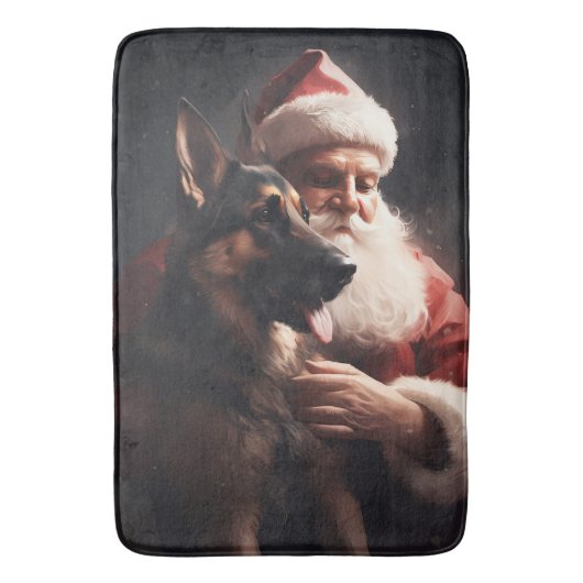 ドイツのシェパードウィズサンタクロースフェスティバルクリスマス バスマット (正面縦)