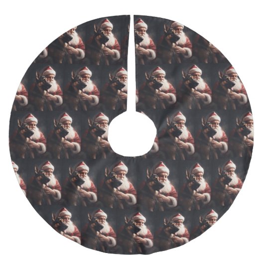 ドイツのシェパードウィズサンタクロースフェスティバルクリスマス ブラッシュドポリエステルツリースカート (正面)