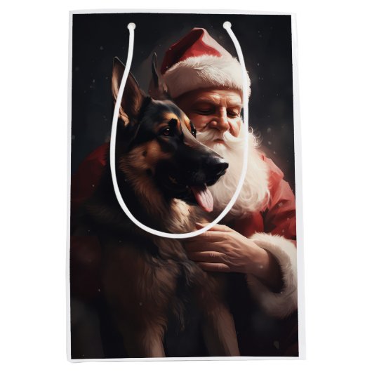 ドイツのシェパードウィズサンタクロースフェスティバルクリスマス ミディアムペーパーバッグ (正面)
