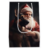 ドイツのシェパードウィズサンタクロースフェスティバルクリスマス ミディアムペーパーバッグ (裏面)