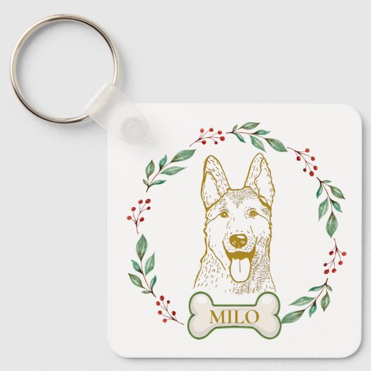 ドイツのシェパードパーソナライズされた犬 キーホルダー (正面)