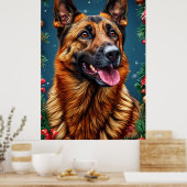 ドイツのシェパード犬とクリスマスデコール ポスター (キッチン)