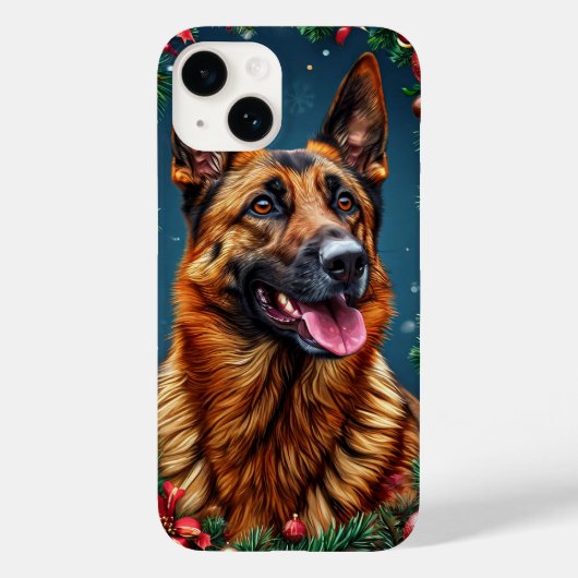 ドイツのシェパード犬とクリスマスデコール Case-Mate iPhoneケース (裏面)