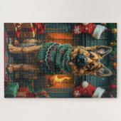 ドイツのシェパード犬とクリスマスプレゼント暖炉 ジグソーパズル (横)