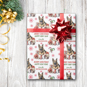 ドイツのシェパード犬とクリスマスプレゼント ラッピングペーパー