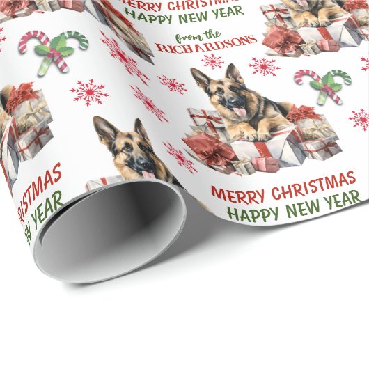 ドイツのシェパード犬とクリスマスプレゼント ラッピングペーパー (ロールコーナー)