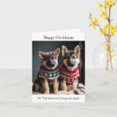 ドイツのシェパード犬の子犬のクリスマスセーター カード (黄色い花)