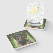 ドイツのシェパード犬の聖パトリックの日服 ストーンコースター (横)