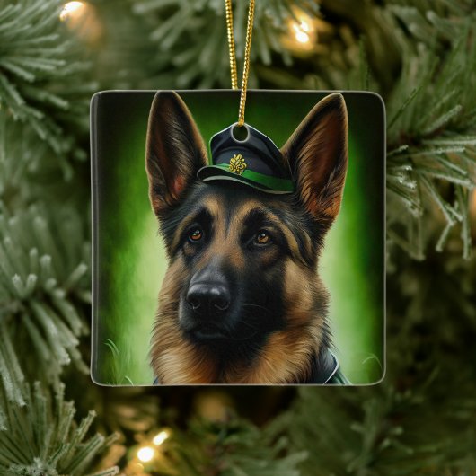 ドイツのシェパード犬の聖パトリックの日服 セラミックオーナメント (ツリー)