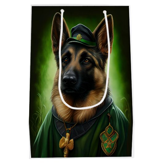 ドイツのシェパード犬の聖パトリックの日服 ミディアムペーパーバッグ (裏面)