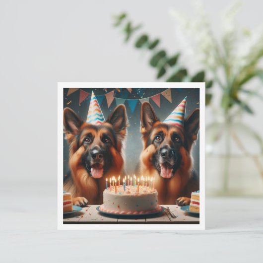 ドイツのシェパード誕生日の招待状、犬の誕生日 招待状 (スタンド正面)