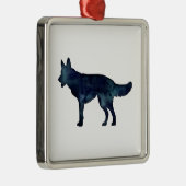 ドイツのシェパード黒水色シルエット メタルオーナメント (右)