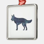 ドイツのシェパード黒水色シルエット メタルオーナメント (左)
