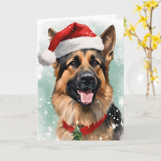 ドイツのシェパード・絵画クリスマスブラシのアートワーク カード (黄色い花)