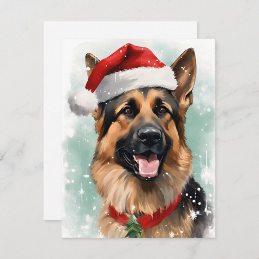 ドイツのシェパード・絵画クリスマスブラシのアートワーク シーズンカード (正面/裏面)