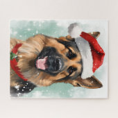 ドイツのシェパード・絵画クリスマスブラシのアートワーク ジグソーパズル (横)