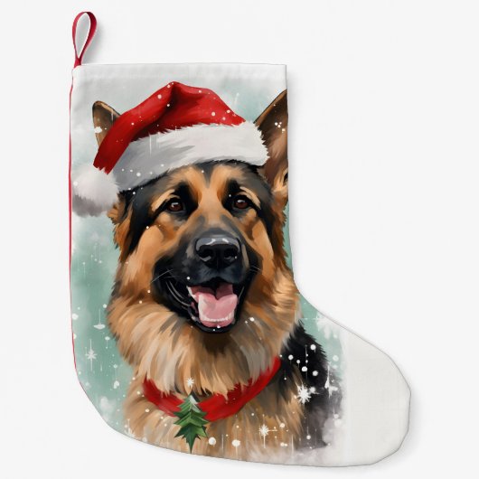 ドイツのシェパード・絵画クリスマスブラシのアートワーク スモールクリスマスストッキング (正面)