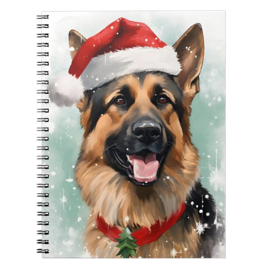 ドイツのシェパード・絵画クリスマスブラシのアートワーク ノートブック (正面)
