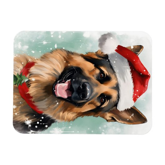 ドイツのシェパード・絵画クリスマスブラシのアートワーク マグネット (横)