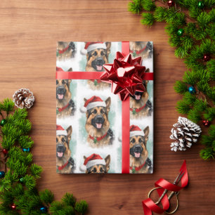 ドイツのシェパード・絵画クリスマスブラシのアートワーク ラッピングペーパー