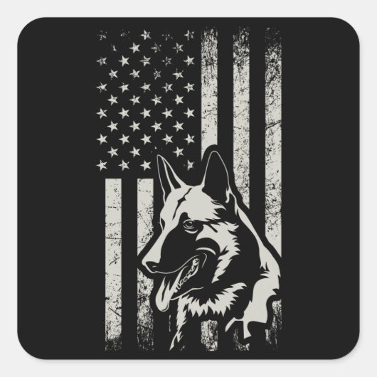 ドイツのシェパード·USAがアメリカの愛国者贈与に旗を掲げる スクエアシール (正面)