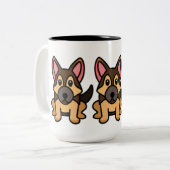 ドイツのシェファードかわいいブラックとタンの漫画 ツートーンマグカップ (正面左)