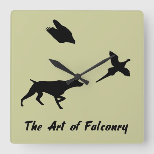 ドイツのショートヘアポインターと鷹狩り スクエア壁時計 (正面)