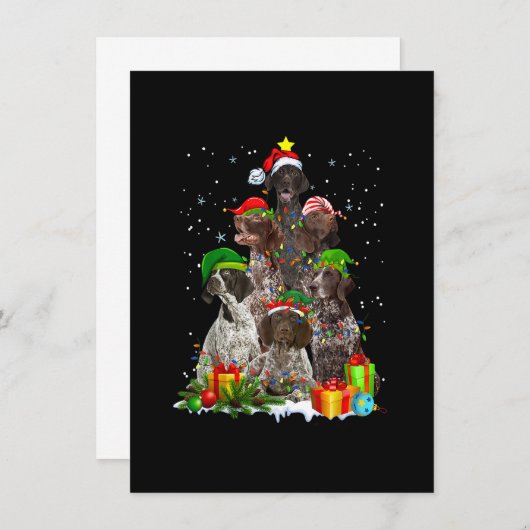 ドイツのショートポインタードッグクリスマスツリーメル 招待状 (正面/裏面)
