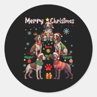 ドイツのショートポインタードッグズメリークリスマスTr ラウンドシール
